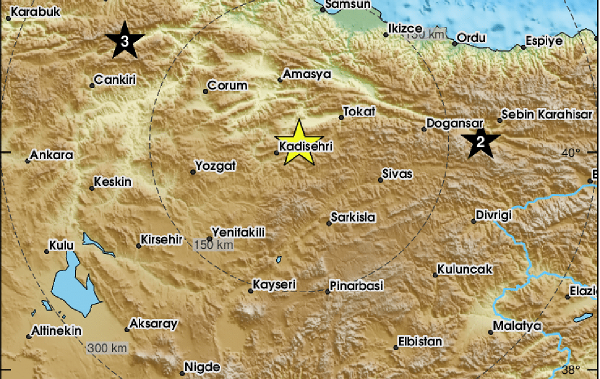 potres, EMSC | Tla so se stresla v okolici kraja Kadışehri | Foto EMSC/X