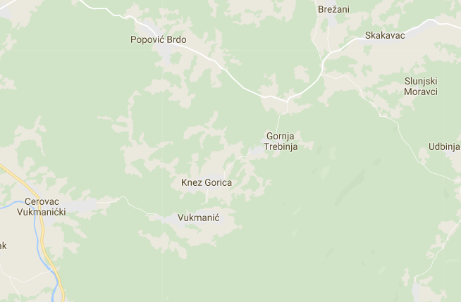 Slovensko govoreči prebivalci današnjega Gorskega kotarja so tudi predniki prebivalcev dveh vasi na Kordunu južno od Karlovca: Knez Gorice in Vukmanića. | Foto: Google Zemljevidi
