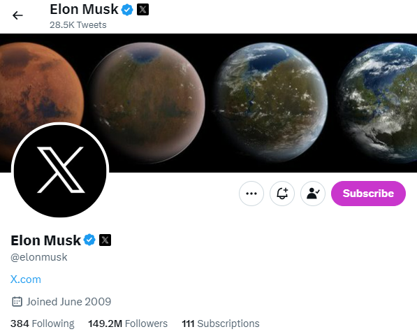 Musk je svojo profilno fotografijo na Twitterju že spremenil v bel simbol črke X na črni podlagi. | Foto: posnetek zaslona Twitter