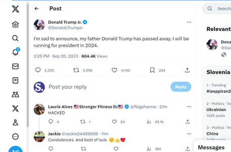 Donald Trump mlajši tvit | Foto: zajem zaslona/X