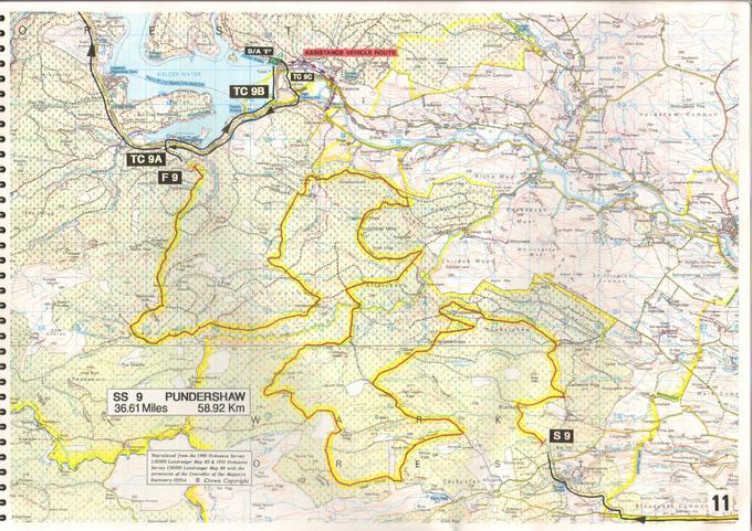 Zemljevid skoraj 59 kilometrov dolge hitrostne preizkušnje Pundershaw, kjer je leta 1995 McRae prebil gumo in proti Sainzu izgubil več kot dve minuti. | Foto: Prodrive