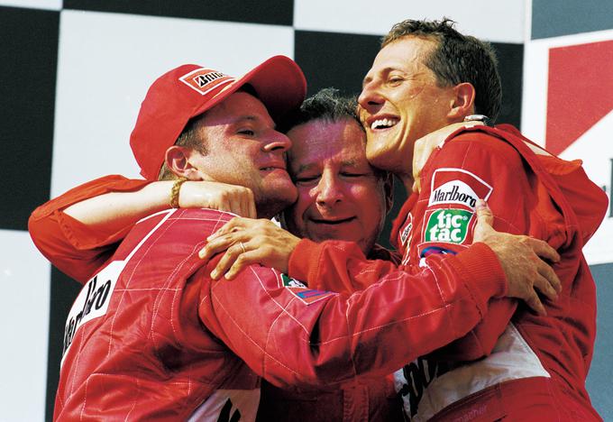 Rubens Barrichello, Jean Todt in Michael Schumacher so razvajali strastne navijače Ferrarija. | Foto: Guliverimage