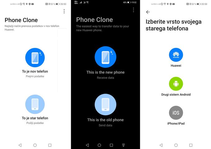 Huaweieva aplikacija Phone Clone omogoča prenos številnih podatkov in aplikacij s starih pametnih telefonov na nov (Huaweiev) pametni telefon. | Foto: Srdjan Cvjetović