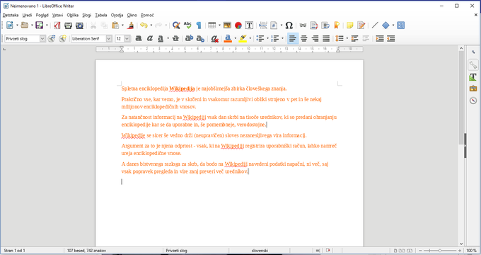 Tole je program LibreOffice Writer, skoraj zrcalna slika Microsoftovega Worda. | Foto: Matic Tomšič