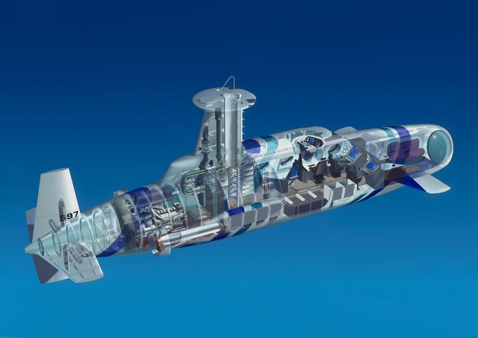 Rentgenski posnetek strukture razkriva veliko zalogo energije, saj 600-voltne litij-polimerne baterije skupaj tehtajo kar 11 ton. Balastni tanki imajo kapaciteto 12,4 tone. Ima štiri stolitrske visokotlačne rezervoarje kisika (200 barov) za nujne primere in 12 50-litrskih komprimiranih zračnih kapsul (200 barov).  | Foto: Ocean Submarine