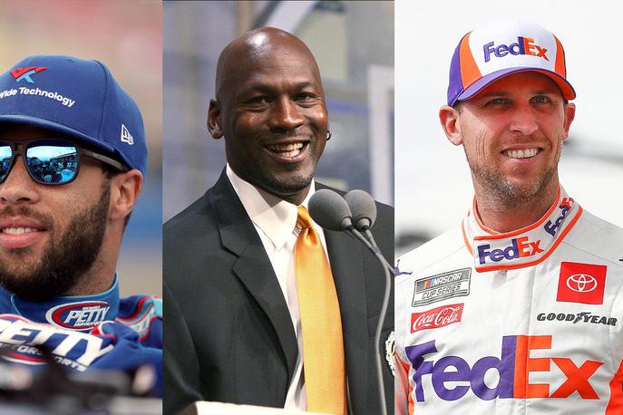 Michael Jordan NASCAR | Bubba Wallace, Michael Jordan in Denny Hamlin bodo trije osrednji liki nove ekipe ameriške serije NASCAR. | Foto NASCAR