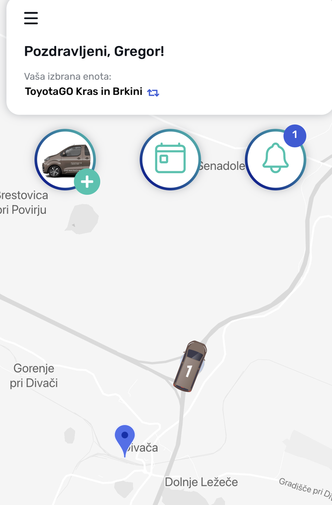 Še preden vlak ustavi, slovenska aplikacija ToyotaGO sporoča o aktivnosti voznika za drugo fazo potovanja do Sežane.  | Foto: Gregor Pavšič