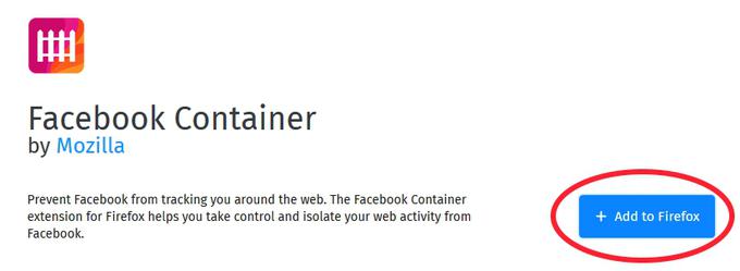 Razširitev Facebook Container namestimo tako, da obiščemo njegovo spletno stran (lahko kliknete tudi kar tole sliko) in pritisnemo gumb Add to Firefox. Strinjati se bo sicer treba s pogoji uporabe, ki od uporabnika zahtevajo dostop do podatkov o spletnih straneh, ki jih obišče, saj je to nujno za pravilno delovanje razširitve. A razvijalci Facebook Containerja zagotavljajo, da ne bodo zbirali drugih podatkov kot tega, na koliko napravah je razširitev nameščena.  | Foto: Matic Tomšič