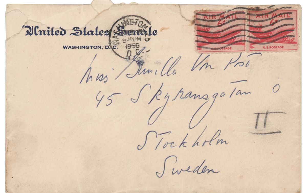 JFK pisma | Ovojnica enega od pisem, ki jih je John F. Kennedy pošiljal svoji švedski ljubimki. | Foto RR Auction