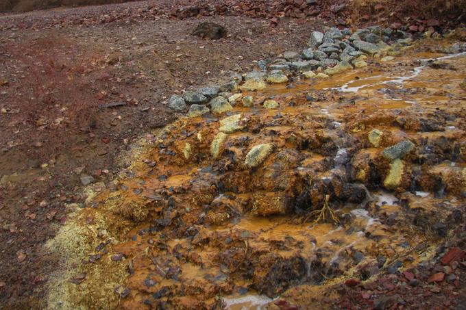 Bližnji potok San Carlos se je zaradi vode iz rudnika spremenil v rumeno reko, okoliško rastlinje je začelo odmirati, zemlja je bila zastrupljena. | Foto: Thomas Hilmes/Wikimedia Commons