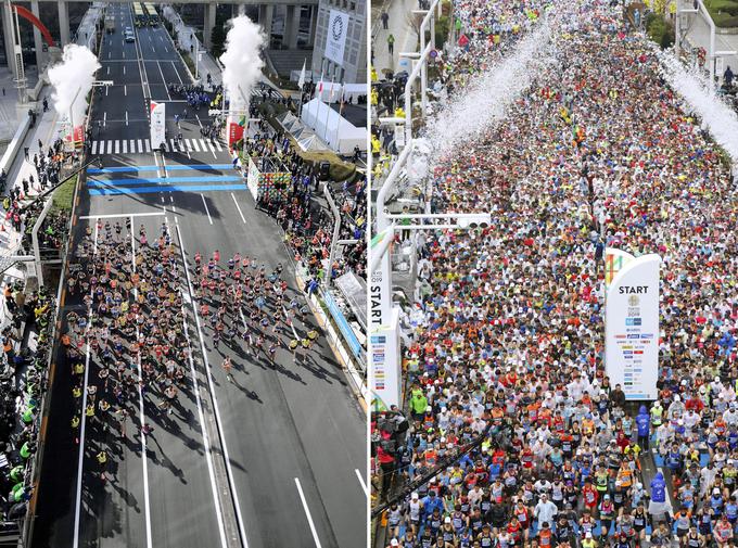 Tudi tokijski maraton je letos potekal v zelo omejenem obsegu. Na njem je lahko nastopilo zgolj 200 elitnih tekačev. | Foto: Reuters