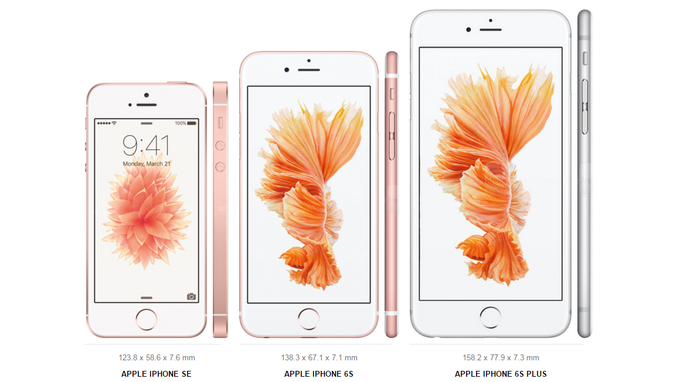 Aktualna Applova linija iPhonov (iPhone SE, iPhone 6s, iPhone 6s Plus). | Foto: 