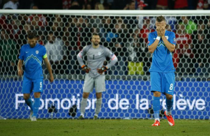 Razočaranje slovenskih igralcev po tretjem zadetku Švice | Foto: Reuters