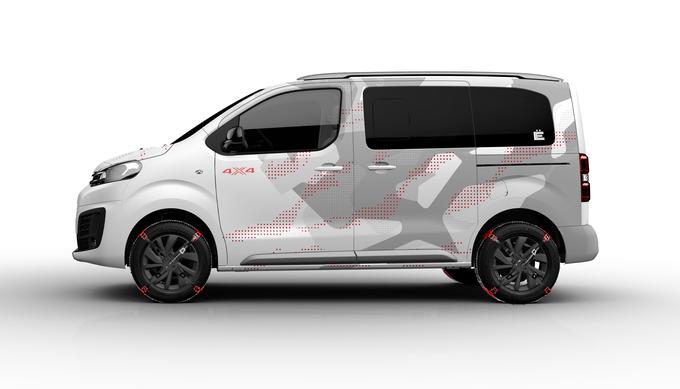 Pri Citroënu pravijo, da je spaceourer 4X4 Ë concept v osnovi namenjen družinam in družbam prijateljev, ki se želijo potepati brez skrbi tudi tam, kjer se utegne zaplesti zaradi podlage oziroma oprijema. Ohranja prednosti enoprostorca: visok položaj za vožnjo, prijeten ambient in optimalno udobje prostora. Spacetourer ponuja še prepričljiv dostop do prtljažnika vključno z dvižnim steklom prtljažnih vrat in praktičen dostop do sedežev po zaslugi drsnih bočnih vrat s prostoročnim upravljanjem. | Foto: Citroën