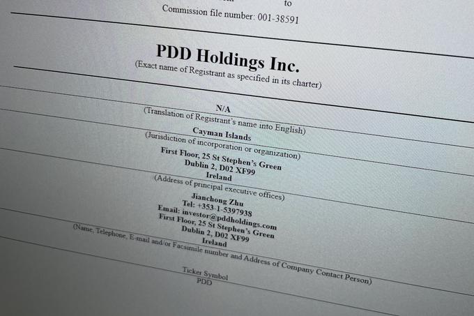 V holdinško družbo PDD Holdings se je prestrukturiralo kitajsko podjetje Pinduoduo Inc..  | Foto: Matic Tomšič / SEC / Posnetek zaslona
