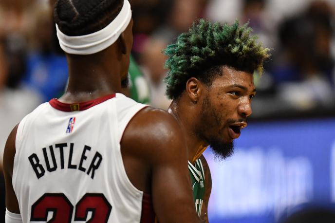 Miami Heat Boston Celtics | Marcus Smart je bil ob vrnitvi v tekmovalni ritem skok oddaljen od trojnega dvojčka. | Foto Reuters