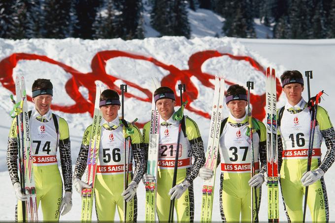 Boštjan Lekan, Janez Ožbolt, Uroš Velepec, Sašo Grajf in Jure Velepec na olimpijskih igrah v Albertvillu leta 1992 | Foto: www.alesfevzer.com