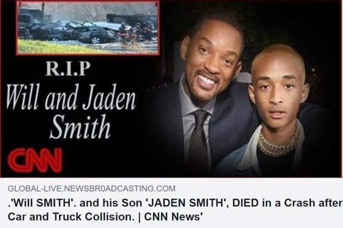 Prevara Will Smith | Will in Jaden Smith naj bi umrla v prometni nesreči.  | Foto Matic Tomšič / Posnetek zaslona