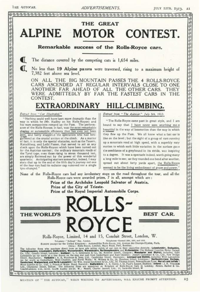 Rolls-Royceova reklama po zmagi, ki je izpostavila kakovost njihovih avtomobilov. | Foto: Rolls-Royce