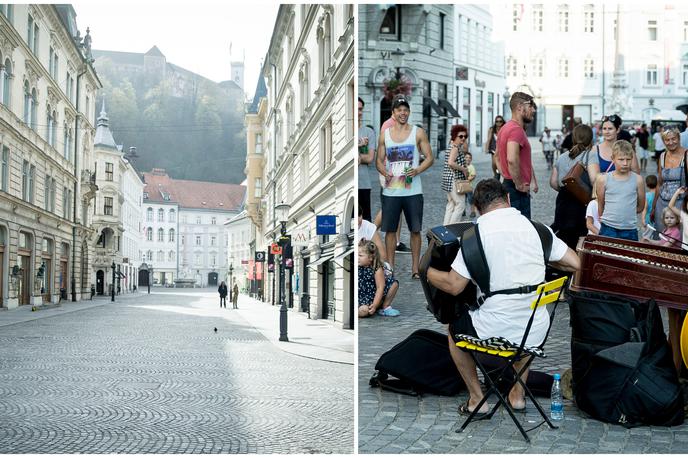 ljubljana nekoč in danes ulični glasbeniki | Ljubljanske ulice so pred karanteno le redko samevale in nikoli niso bile tako neme kot danes. Kdaj se bodo na priljubljene kotičke vrnili ulični glasbeniki? | Foto Ana Kovač