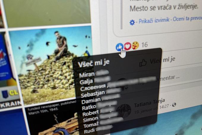 Na objave "Tatiane" se v veliki večini primerov odzivajo zgolj slovenski uporabniki Facebooka. Podatek o tem, koliko oseb spremlja ta profil, ni javen.  | Foto: Matic Tomšič